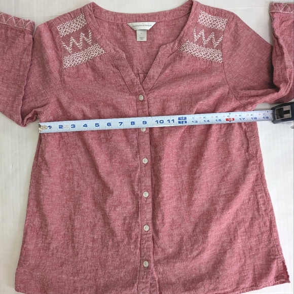 Linen & Cotton Light Red Women's Blouse Medium Christopher Banks - Picture 6 of 11